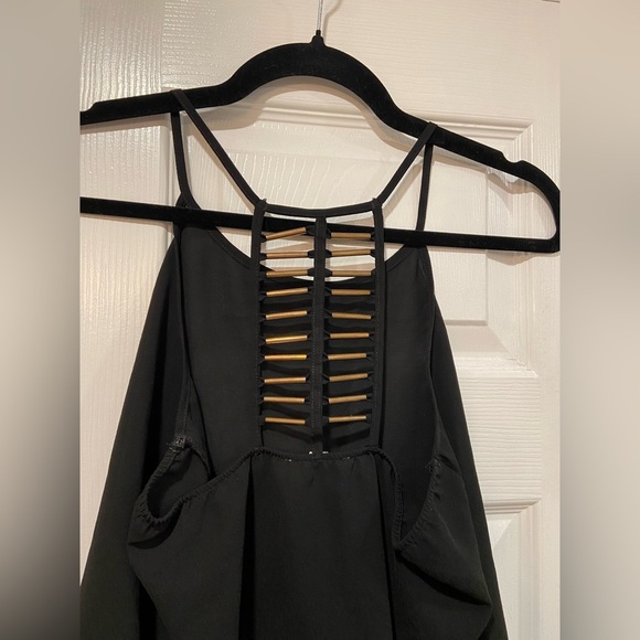 MINE Size S Black Flowy Racerback Spaghetti Strap Tank Top Open Gold Beaded Back - Picture 9 of 9